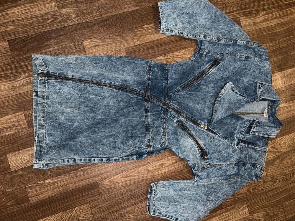 Vintage 1980'S Joni Blair Acid Washed Denim Jean Dress Metal Zippers 7